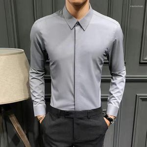 Hommes chemises décontractées affaires été hommes marque mode 2023 à manches longues hauts mâle Slim Fit couleur unie vêtements de cérémonie Blouses W229