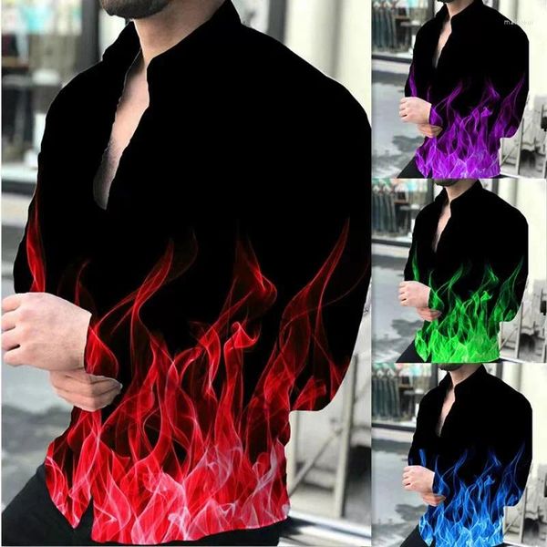 Chemises décontractées pour hommes Collier de flamme 3D Flame Baroque Party Long Manche Vintage Vints Veste de vêtements surdimensionnés