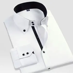 Casual shirts voor heren button-down collared overhemd met lange mouwen formele zakelijke Koreaanse mode slanke fitontwerpers wit