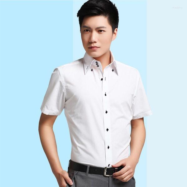 Chemises décontractées pour hommes chemise à col boutonné été à manches courtes robe d'affaires masculine sans poche Slim Fit mode coréenne blanc