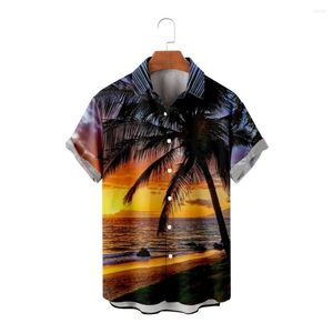 Chemises décontractées pour hommes boutonnées pour hommes palmiers impression 3D chemise Turndown extérieur rue à manches courtes