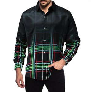 Mannen Casual Shirts Button Down Revers Shirt Gradiënt Plaid Vest Voor Man Vroege Herfst 2023 Lange Mouwen Blouses Mannelijke overjas