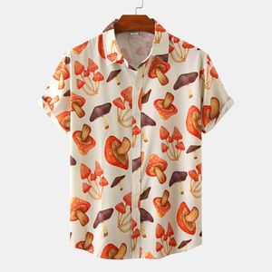 Casual shirts knop voor heren knopen mannelijke zomer champignon print shirt shirt short mouw turn kraag heren packmen's