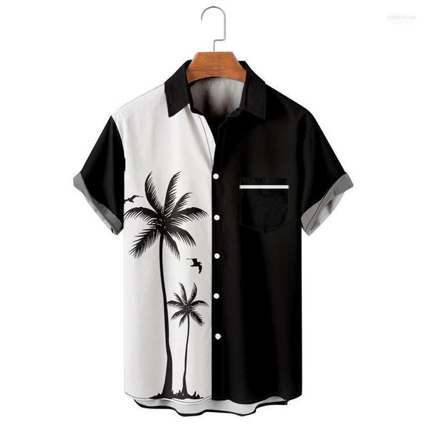 Chemises décontractées pour hommes barboteuse boutonnée hommes imprimé hawaïen à manches courtes plage blanc chemise surdimensionnée hommes Eldd22