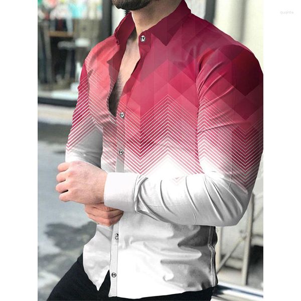 Camisas informales para hombre, camiseta de manga larga con botones, camisa para ocasiones de verano, ropa de gran tamaño con solapa a la moda de calle negra y rosa