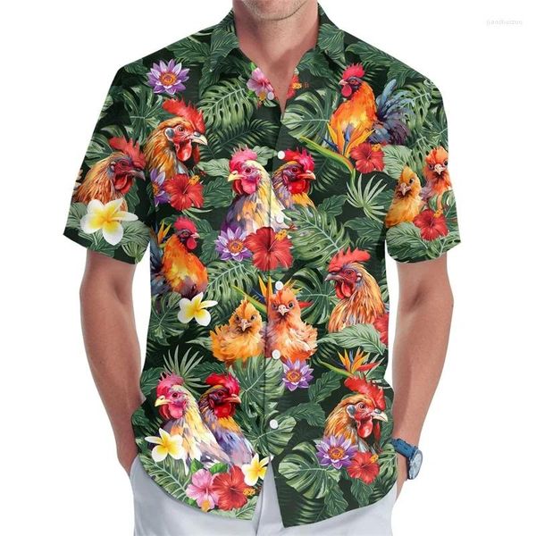 Chemises décontractées pour hommes Butt Up Beach Shirt 3D Digital Imprimer Poulet Patter Srowing Hawaiian for Men Short Sleeve Plus Taille
