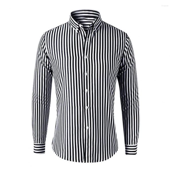 Camisas casuales para hombres Camisa con botones Estilo formal de negocios Cárdigan a rayas con cuello vuelto Slim Fit Diseño de un solo pecho Plus para