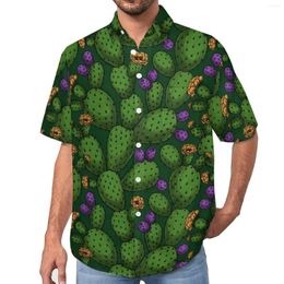 Heren Casual Shirts Cactus Print Vakantie Shirt Bloeiende Opuntia Zomer Heren Trendy Blouses Korte Mouw Ontwerp Kleding Grote Maat