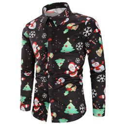 Chemises décontractées pour hommes Camisa Masculina Hommes Flocons de neige Santa Candy Imprimé Chemise de Noël Top Blouse Chemise Homme Noel Manches longues