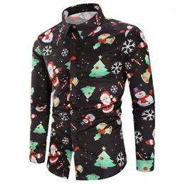 Chemises décontractées pour hommes Camisa Masculina Hommes Flocons de neige Santa Candy Imprimé Chemise de Noël Top Blouse Chemise Homme Noel Long Sl183y