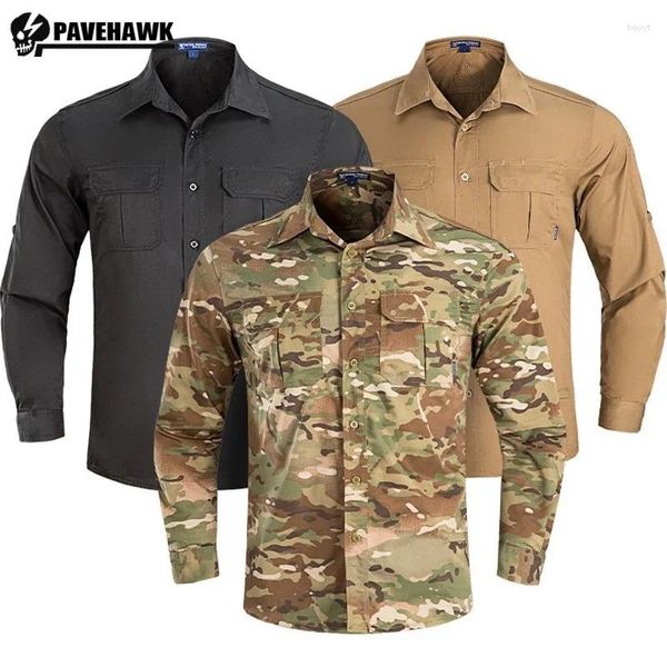 Chemises décontractées pour hommes Camouflage Tactique Mens Cargo Shirt Summer Outdoor Ventiler Séchage rapide Tops d'entraînement Poches Revers résistant à l'usure