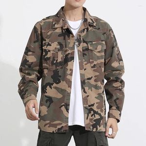 Chemises décontractées pour hommes camouflage travail coton détendue ajusté à manches longues tactiques multiples boutonnées extérieures tops militaires