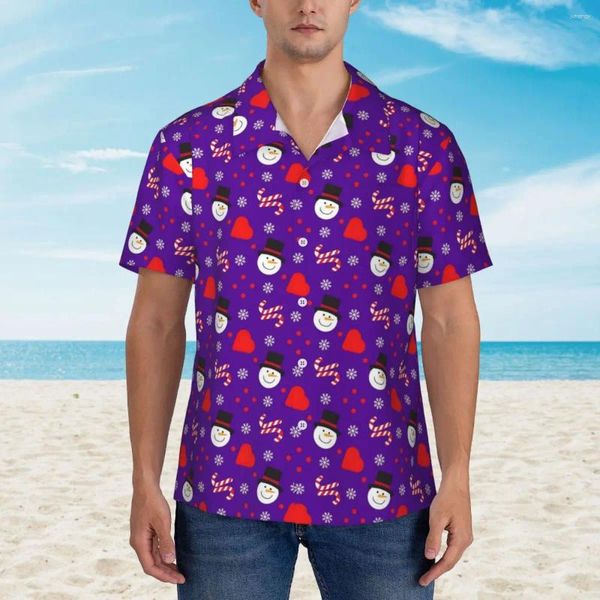 Chemises décontractées pour hommes Candy Canes Imprimer Chemise de vacances Homme Flocons de neige Bonhomme de neige Hawaïen Manches courtes Imprimé Cool Blouses surdimensionnées Cadeau