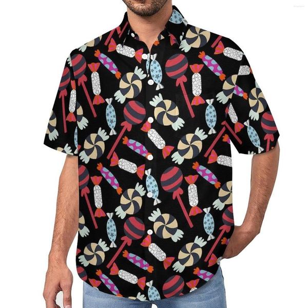 Chemises décontractées pour hommes Candy Print Blouses Man Lollies Lollipop Hawaii Short Sleeves Design Retro Oversized Vacation Shirt Gift Idea