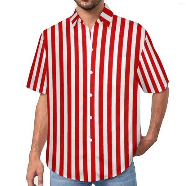 Chemises décontractées pour hommes bonbons rayures rouge et blanc rayure chemise de plage été Y2K Blouses homme personnalisé grande taille 3XL 4XL