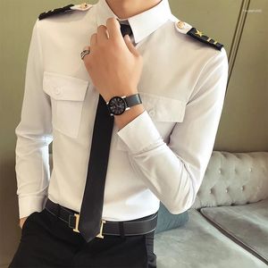 Chemises décontractées pour hommes Capitaine Navy Costume Air Force Chemise blanche Homme Discothèque Aviation Pilote de ligne Uniforme d'agent de bord pour officier