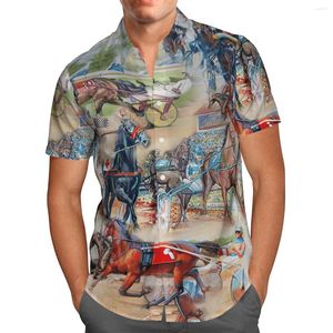 Casual shirts voor heren koetsshow 3D Gedrukte zomer ademend Hawaiiaans strand korte mouw shirt coole sociale kunst extra grote straat heren's