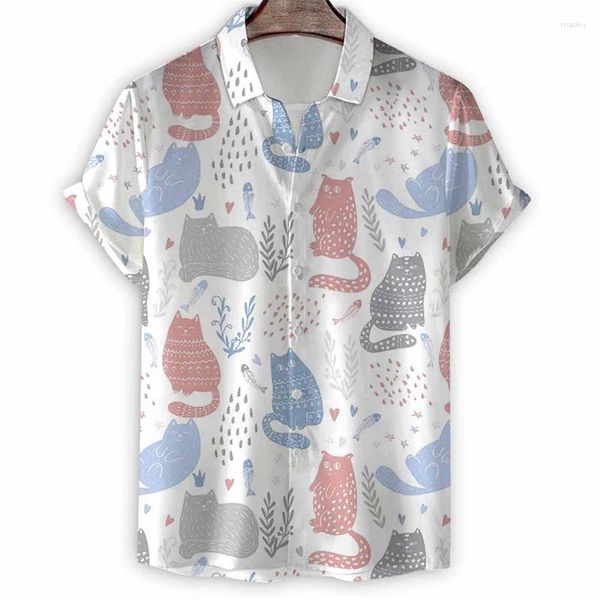 Camisas casuales para hombres Camisa hawaiana con estampado de pájaros en 3D de dibujos animados para hombres Pintura animal de verano Camisetas de manga corta Tops con botones sueltos Blusa de solapa de calle