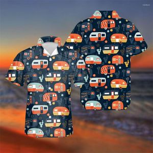 Casual shirts voor heren Cartoon Bus Hawaiian Aloha Shirt Men Zomer Korte mouw Snel droge strandkleding Knop Vakantiekledingchemise