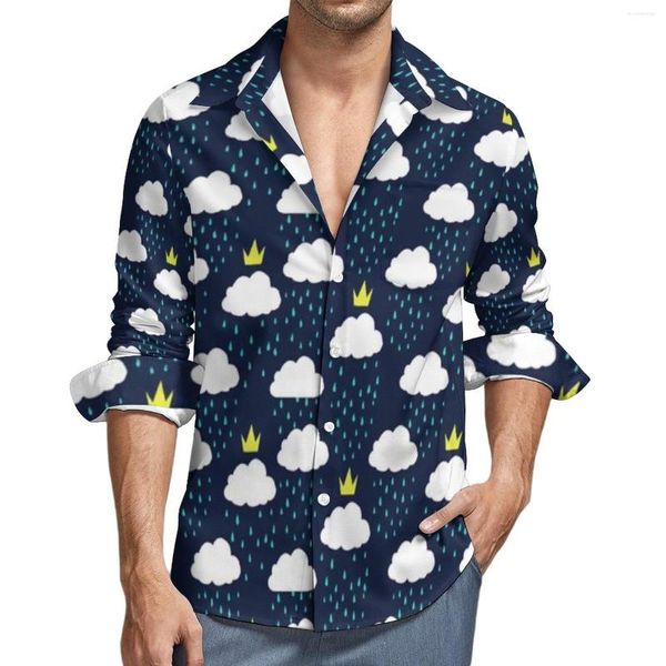 Camisas informales para hombre, camisa de nube de dibujos animados, primavera, nubes de lluvia reales, blusas novedosas para hombre, ropa de calle gráfica de manga larga, ropa 3XL 4XL