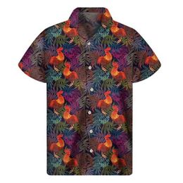 Casual shirts voor heren cartoon haan grafisch shirt heren 3d print dier Hawaiiaanse shirts zomer knop korte mouw tops straat rapel aloha blouse 240424