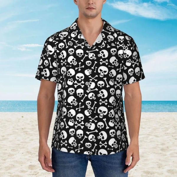 Camisas informales para hombre, camisa de vacaciones con estampado de calavera de dibujos animados, blusas de moda de verano para hombre, ropa personalizada Harajuku de manga corta