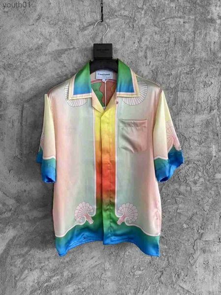 Camisas casuales para hombres Casa diseñadora de ropa chándales de pistas Casablanca Color Sea Sailboat Flower Men de seda Western Style Holiday Manga corta Camiseta