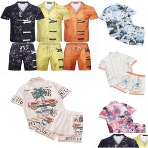 Chemises décontractées pour hommes Casablanc-S 22Ss Designer Masao San Print Mens Shirt Womens Loose Silk Short Sleeves Luxury T-Shirt Highquality Te Dhccm