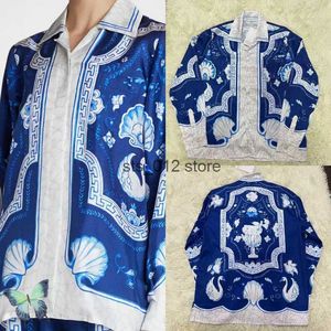 Chemises décontractées pour hommes Casablanca Blue Marble Swan Print Shirt Hommes Femmes Haute Qualité Chemise à manches longues T230303
