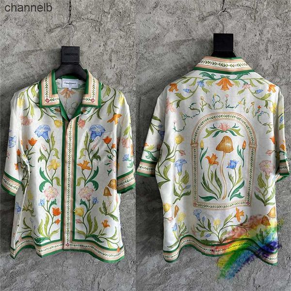 Chemises décontractées pour hommes Casablanca Fleurs complètes Fleurs de fleurs hommes Femmes 1 1 Best Quality Beach Summer Style Silk Shirts HKD230817