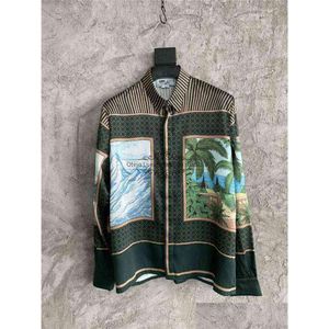 Chemises décontractées pour hommes Casablanca New Hawaiian Print Landscape Exhibition Style Satin Loose Long Sleeve Silk Shirt Mens Drop Delivery App Dh437