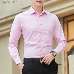 Chemises décontractées pour hommes Brands de mode décontractés pour hommes à manches longues Businet Rose White Shirt masculin grande taille mince couleur solide haut haut mâle 240402