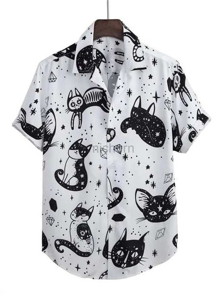 Chemises décontractées pour hommes Cat Couvains imprimés Shirts pour hommes Été Vintage Elements Shirt Hawaii Beach Vêtements Outdoor Street Loose Top 240416