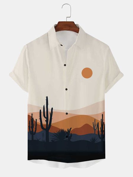Chemises décontractées pour hommes CharmkpR Tops 2023 Cactus Desert Printing Blouse Casual Streetwear Vente chaude Homme Button Up Chemises à revers à manches courtes S-2XL AA230503