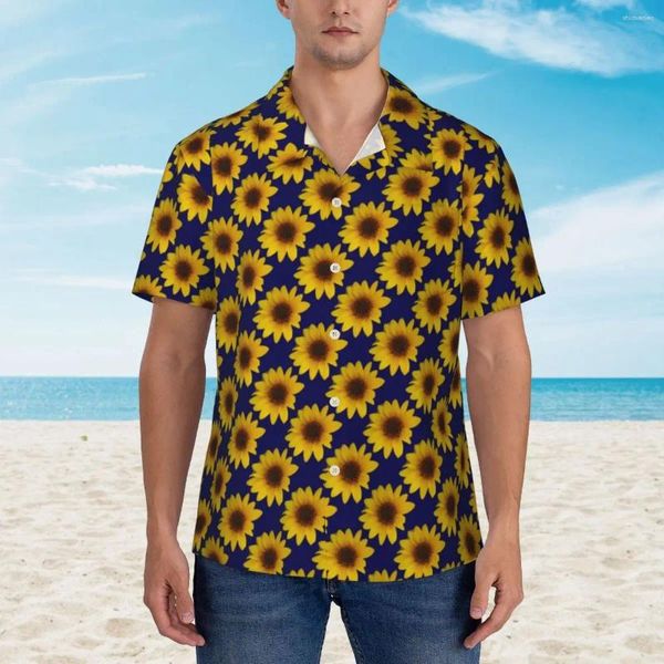 Chemises décontractées pour hommes Chemise hawaïenne de tournesol gaie Homme Plage Fleur jaune vif Fleur à manches courtes Respirant Élégant Blouses surdimensionnées