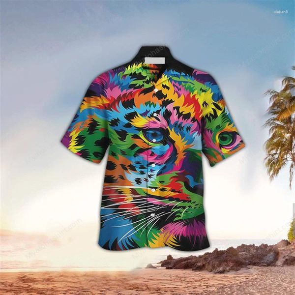 Chemises décontractées masculines Cheetah 3d Impression de chemise hawaïenne idées cadeaux parfaits pour le bouton de revers à manches courtes de la mode amée confortable