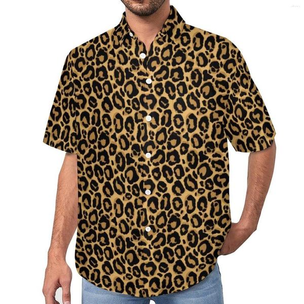 Camisas casuales para hombres Cheetah Brown Orange Bluses Patrón de leopardo Estampado de animales Camiseta de vacaciones de gran tamaño de manga corta