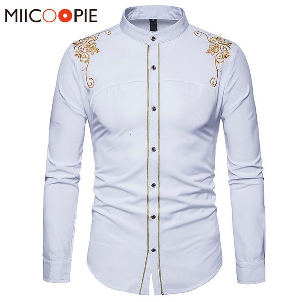 Camisas casuales para hombres Chemise Homme Spring Royal Court Style Sólido Floral Bordado Sólido Camisas de vestir Slim Fit Casual Camisa de manga larga XXL 230608