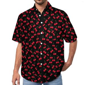 Casual overhemden voor heren Kersen Jubileum Rood fruit Print Strandoverhemd Hawaiiaanse coole blouses Heren Grafisch Grote maten
