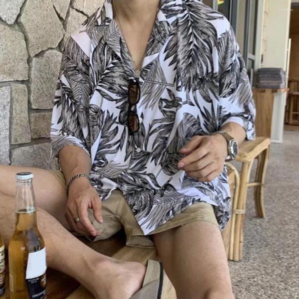Chemises décontractées pour hommes Chic chemise hawaïenne Anti-boulochage plage boutons fermeture habillage hommes été lâche Cardigan haut