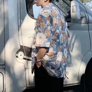 Chemises décontractées pour hommes Chic chemise hawaïenne anti-rétrécissement hommes manches courtes habillage fleur impression vacances