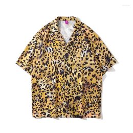 Chemises décontractées pour hommes Chic imprimé léopard Punk chemise hommes Hip Hop à manches courtes élégant été robe hawaïenne femmes vêtements pour adolescents Camicia