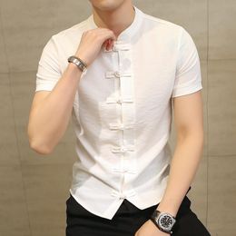 Casual shirts voor heren Chinees Kraaghemd voor Mens Slim Fit Frog Button Camicia Uomo Koreaanse mode Korte mouw Zomer Stijlvolle shirtsmen's