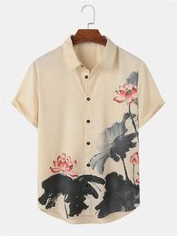Chemises décontractées pour hommes chemises imprimées de style chinois de style hawaïen hawaïen revers haut grand taille confortable à manches courtes