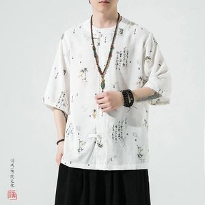 Chemises décontractées pour hommes chemise à manches courtes en soie de glace pour hommes chinois été Vintage imprimé T-shirts hauts Tang costume Wushu Tai Chi