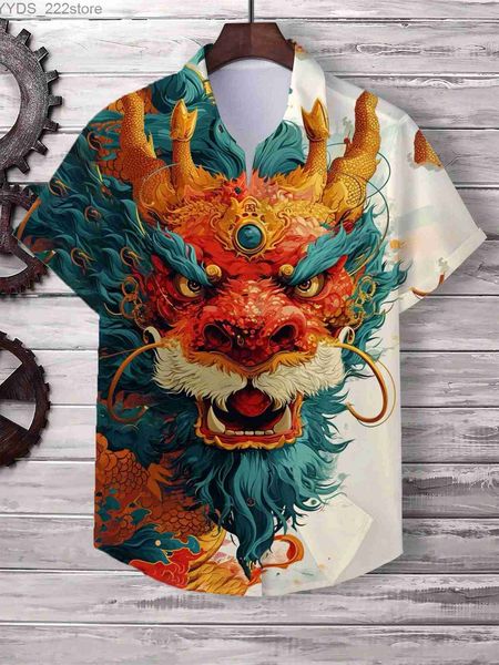 Chemises décontractées pour hommes Chinois Nouvel An Mente Homme Col de revers de mode