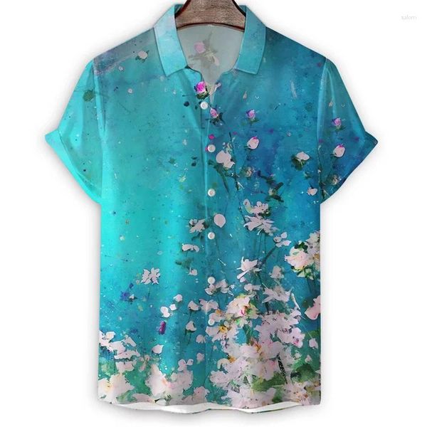 Chemises décontractées pour hommes Chinois Fleurs de peinture chinoise Men Summer 3D Print Sleeve T Tops Fashion HARAjuku Button Street Street Lapel Blouse