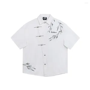 Chemises décontractées pour hommes de style chinois diagonal métal bouton chemise à manches courtes Blouse d'été moitié d'été