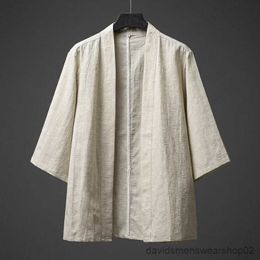 Chemises décontractées pour hommes Style chinois Hanfu Style ethnique Plus Taille Style ancien Robe Kimono Cardigan Chemise Veste de cape décontractée pour hommes