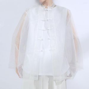 Chemises décontractées pour hommes Style chinois Hauts pour hommes Costume Tang à manches longues solide Chine traditionnelle Vintage Hanfu Shirt Plus Size Sexy Mesh Clothes